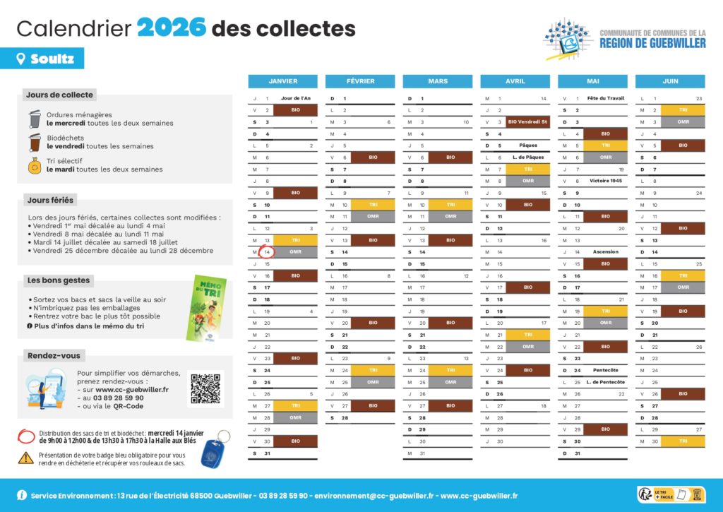Distributions de sacs de tri et de biodéchets : calendrier 2026