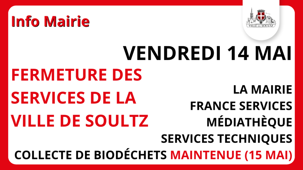 Fermeture des services de la Ville – 14 mai 2026