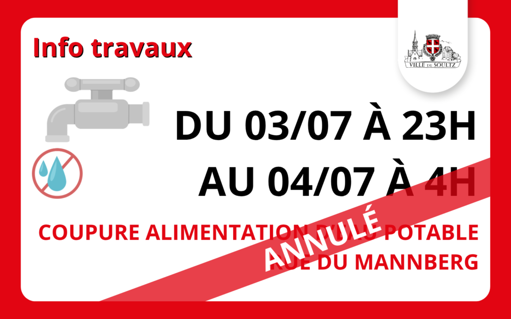 ANNULÉ – Intervention sur le réseau d&rsquo;eau potable – Rue du Mannberg